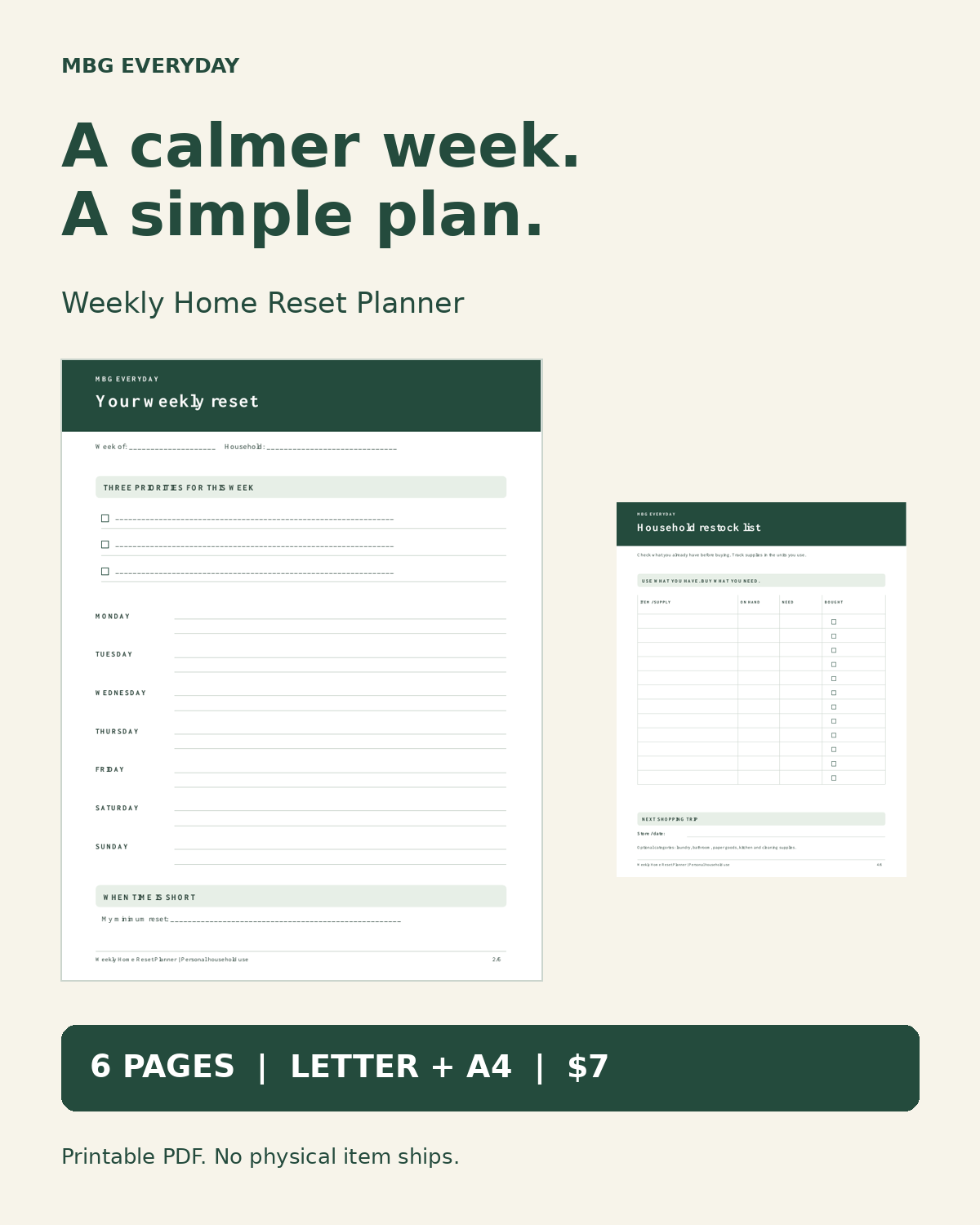 Weekly Home Reset Planner | Printable PDF